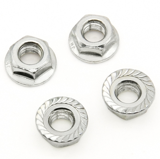 White Zinc Plated Hexagon Flange Nut M3-M20 Carbon Steel Non-slip Pad Nut with Spot Hex Type Head 2