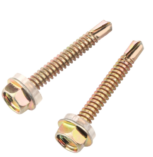 Roofing Self Drilling Screws for Sheet Metal Hex Head Self Drilling Roof Screws with Washers Carbon Steel Yellow 1