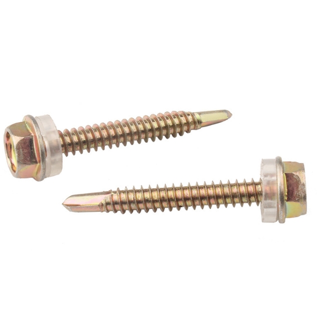 Roofing Self Drilling Screws for Sheet Metal Hex Head Self Drilling Roof Screws with Washers Carbon Steel Yellow 2