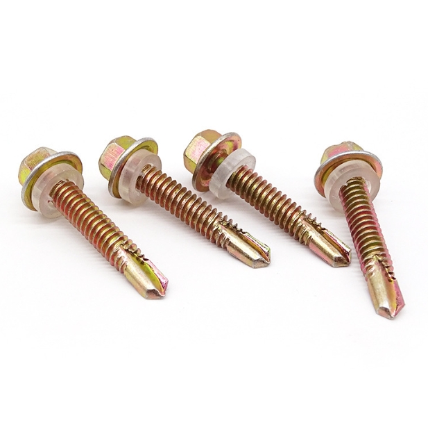 Roofing Self Drilling Screws for Sheet Metal Hex Head Self Drilling Roof Screws with Washers Carbon Steel Yellow 3