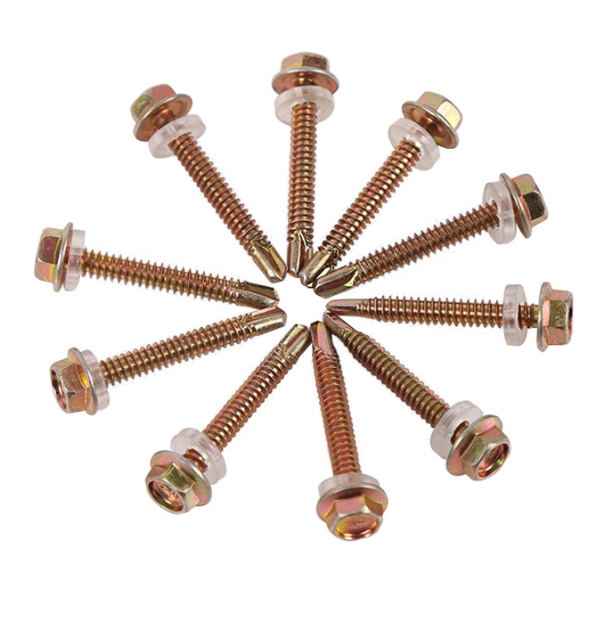 Roofing Self Drilling Screws for Sheet Metal Hex Head Self Drilling Roof Screws with Washers Carbon Steel Yellow 4