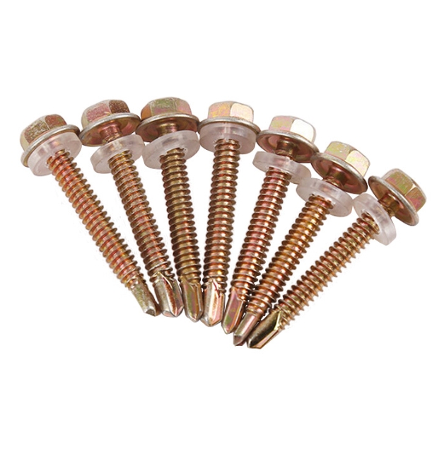 Roofing Self Drilling Screws for Sheet Metal Hex Head Self Drilling Roof Screws with Washers Carbon Steel Yellow 5