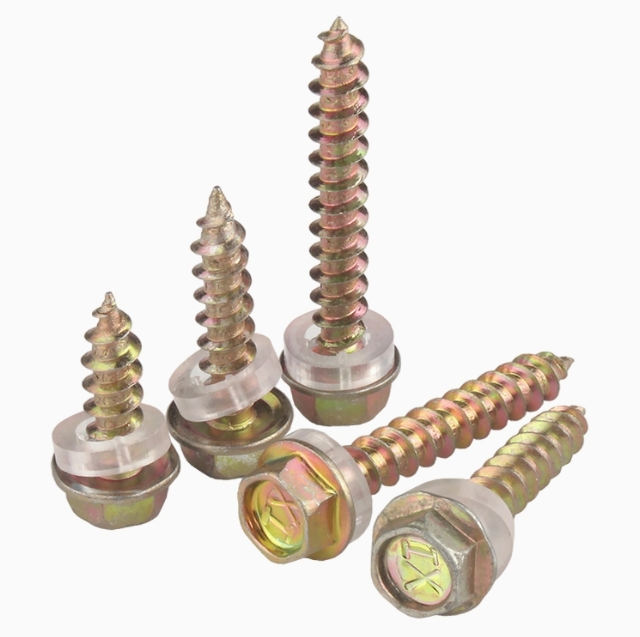 Color Zinc Plated Hexagon Washer Head Wood Screw with EPDM Rubber Gasket 1